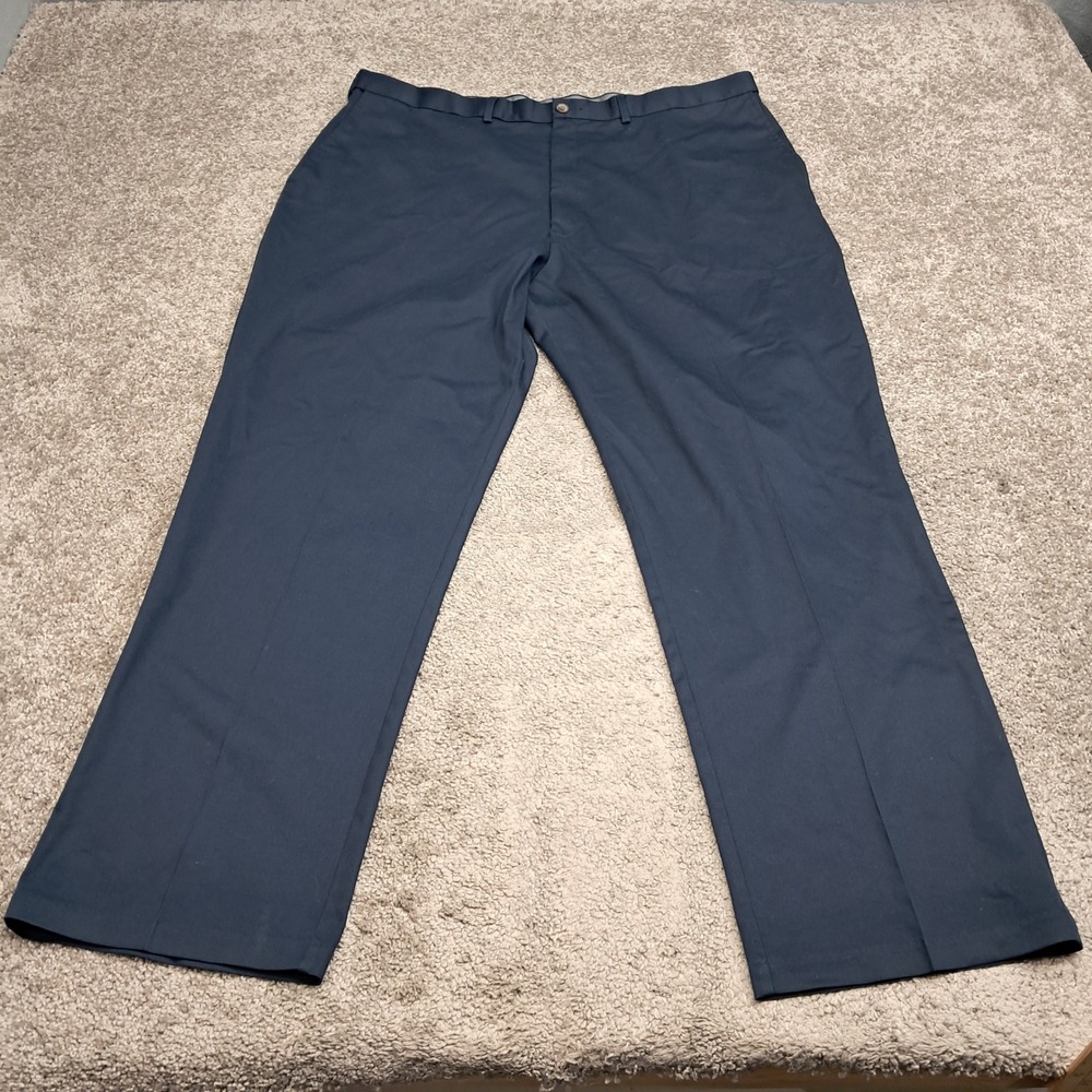 Haggar Classic Fit Premium No Iron Khaki Navy Blue Pants 44x34 Mens 8350